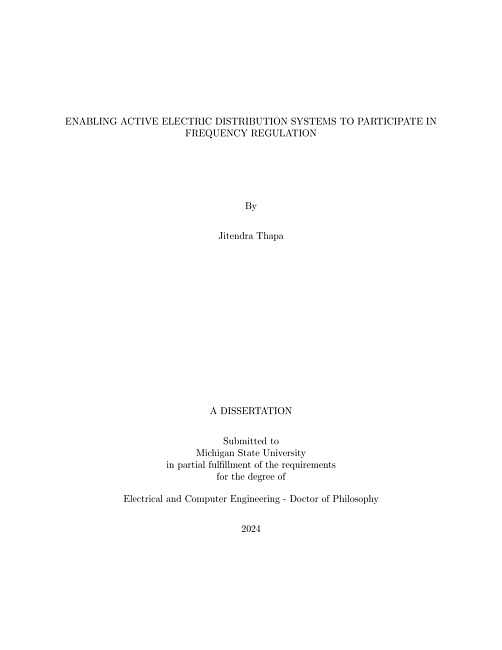 ENABLING ACTIVE ELECTRIC DISTRIBUTION SYSTEMS TO PARTICIPATE IN FREQUENCY REGULATION