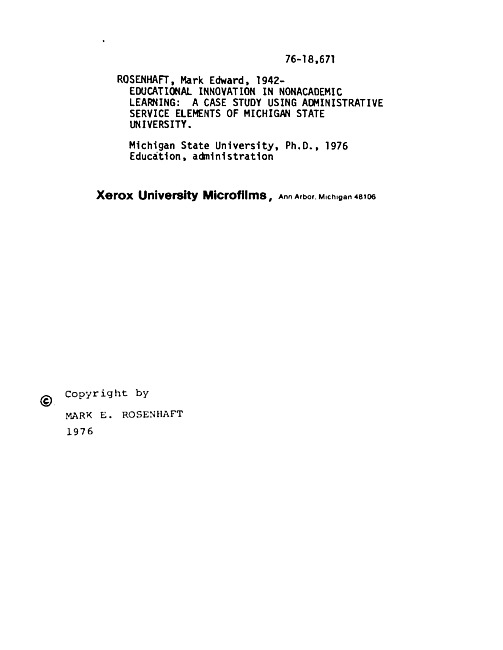 Educational innovation in nonacademic learning : a case study using administrative service elements of Michigan State University