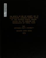 The effects of sex of subject, sex of experimenter, audience during warm up, and audience during memorization on the learning and performance of verbal tasks