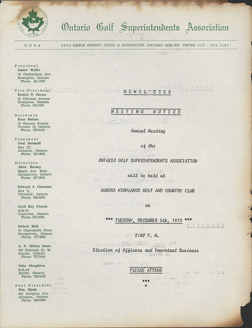 Ontario Golf Superintendents Association newsletter. (1973 October)