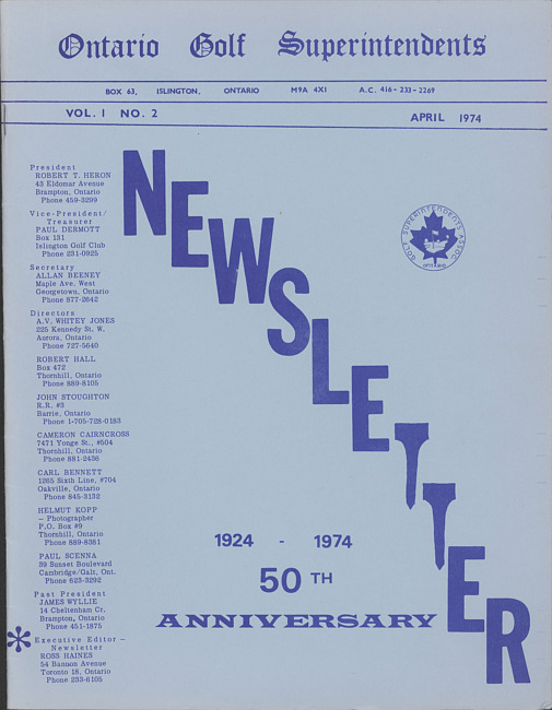 Ontario Golf Superintendents newsletter. Vol. 1 no. 2 (1974 April)