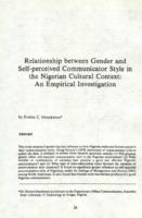 Relationship between gender and self-perceived communicator style in the Nigerian cultural context : an empirical investigation