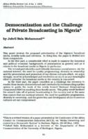 Democratization and the challenge of private broadcasting in Nigeria