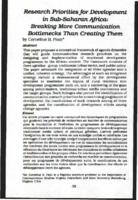 Research priorities/or development in SubSaharan Africa : breaking more communication bottlenecks than creating them