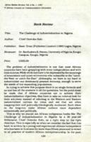 Book review : The challenge of industrialization in Nigeria. By Chief Onwuka Kalu. Lagos, Nigeria, Basic Trust (Publisher) Limited, 1986