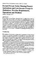 Formal private sector housing finance institutions and low-income groups in Zimbabwe : peculiar requirements, operations and realities