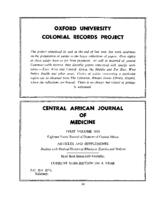 Oxford University Colonial Records Project; Central African journal of medicine