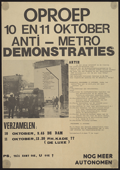 Oproep 10 en 11 Oktober Anti-metro demonstraties