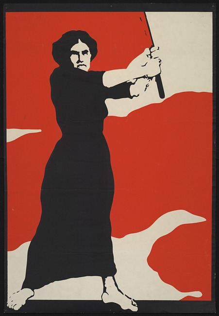 Woman with red flag
