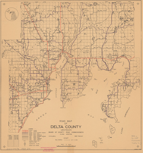 Road map of Delta County, Michigan