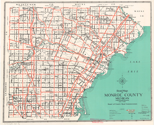 Road map of Monroe County, Michigan