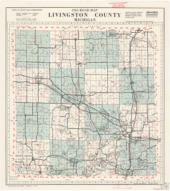 1963 road map, Livingston County, Michigan