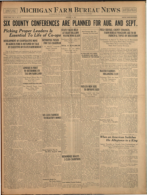 Michigan Farm Bureau news. (1927 August 19)
