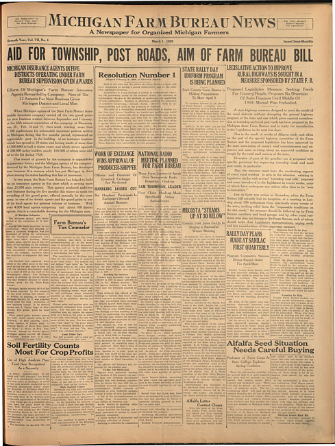 Michigan Farm Bureau news. (1929 March 1)