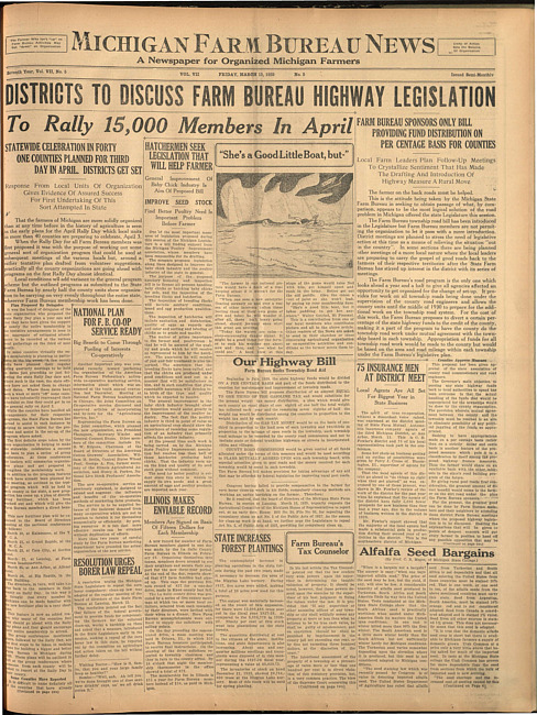 Michigan Farm Bureau news. (1929 March 15)