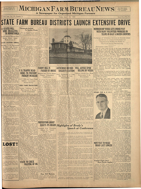 Michigan Farm Bureau news. (1929 June 14)