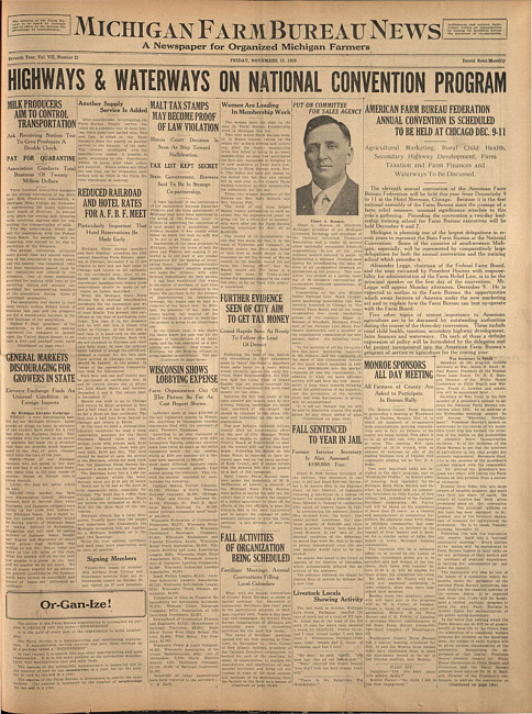 Michigan Farm Bureau news. (1929 November 15)