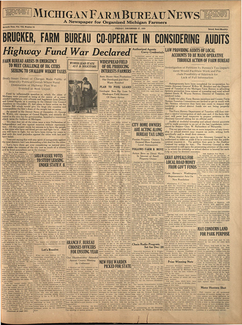 Michigan Farm Bureau news. (1929 December 27)