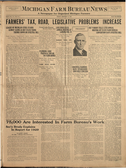 Michigan Farm Bureau news. (1930 February 14)