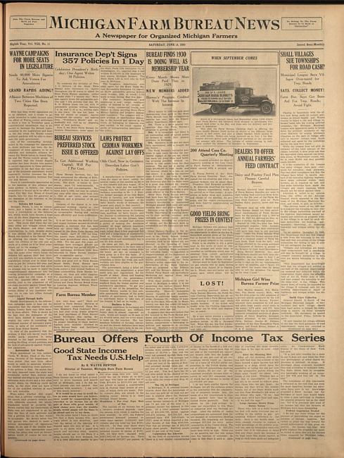 Michigan Farm Bureau news. (1930 June 14)