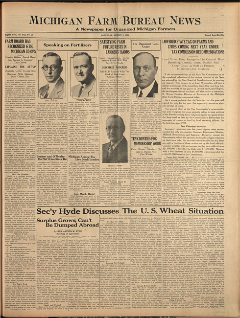 Michigan Farm Bureau news. (1930 August 9)