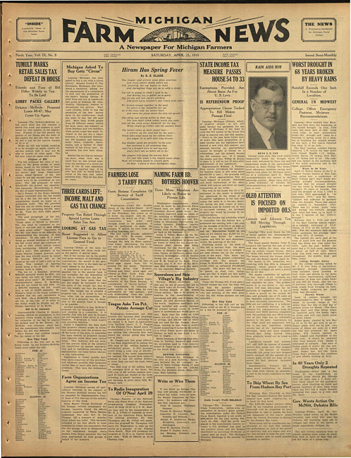 Michigan farm news. (1931 April 25)