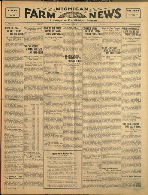 Michigan farm news. (1933 April 1)