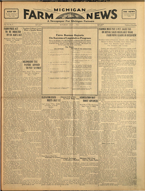 Michigan farm news. (1933 July 1)