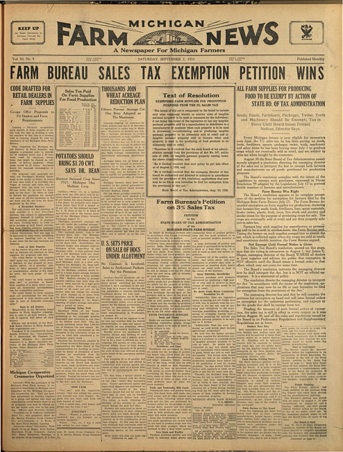 Michigan farm news. (1933 September 2)