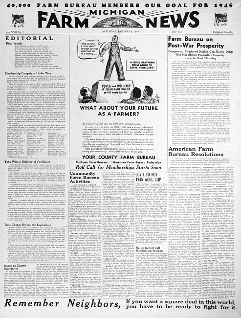 Michigan farm news. (1945 January)