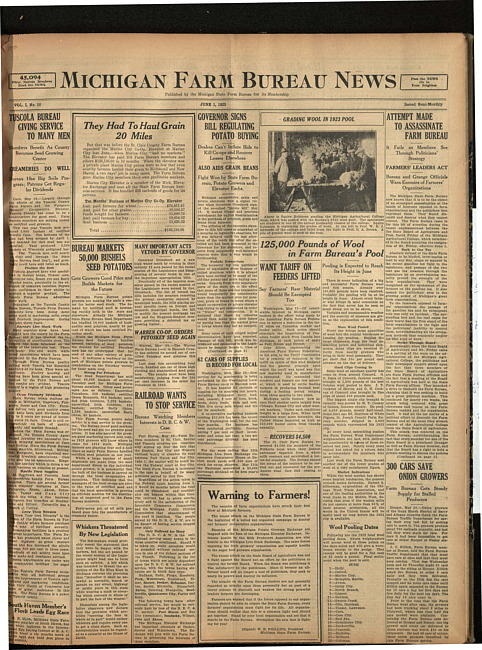 Michigan Farm Bureau news. (1923 June 1)