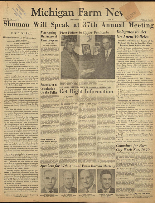 Michigan farm news. (1956 November 1)