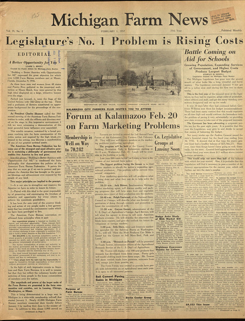Michigan farm news. (1957 February 1)