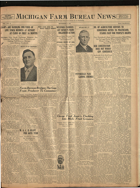 Michigan Farm Bureau news. (1923 September 21)