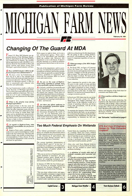 Michigan farm news : publication of Michigan Farm Bureau. (1991 February 26)