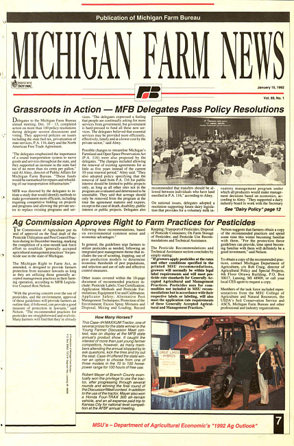 Michigan farm news : publication of Michigan Farm Bureau. (1992 January 15)