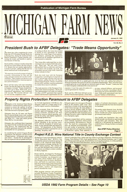 Michigan farm news : publication of Michigan Farm Bureau. (1992 January 31)