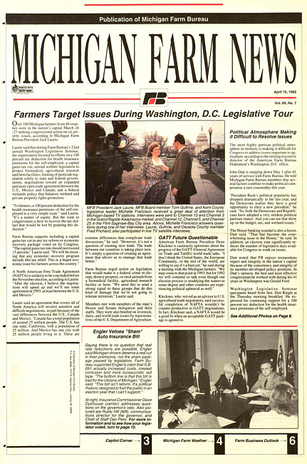 Michigan farm news : publication of Michigan Farm Bureau. (1992 April 15)