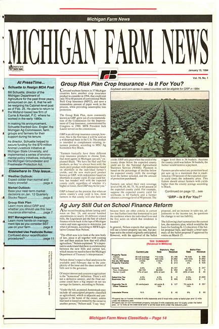 Michigan farm news : publication of Michigan Farm Bureau. (1994 January 15)