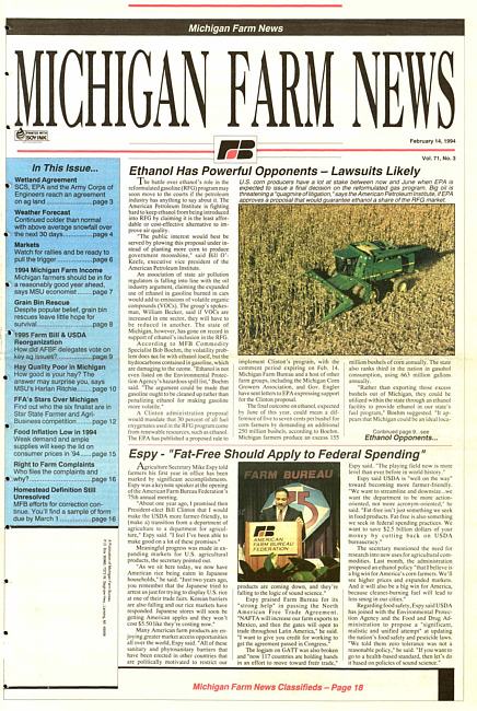 Michigan farm news : publication of Michigan Farm Bureau. (1994 February 14)