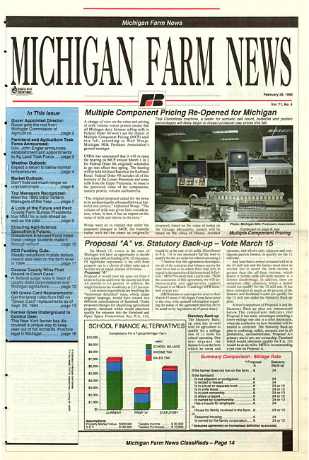 Michigan farm news : publication of Michigan Farm Bureau. (1994 February 28)