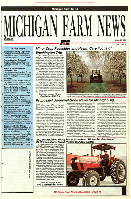 Michigan farm news : publication of Michigan Farm Bureau. (1994 March 30)