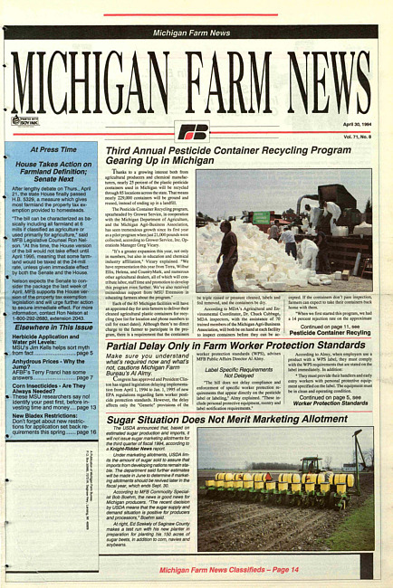 Michigan farm news : publication of Michigan Farm Bureau. (1994 April 30)