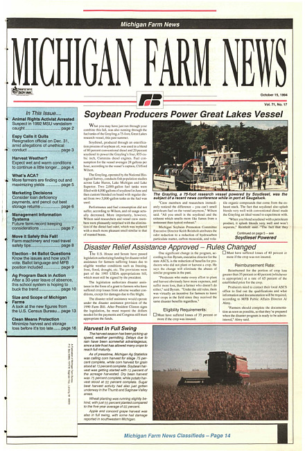 Michigan farm news : publication of Michigan Farm Bureau. (1994 October 15)