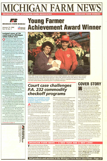 Michigan farm news : publication of Michigan Farm Bureau. (1996 January 15)