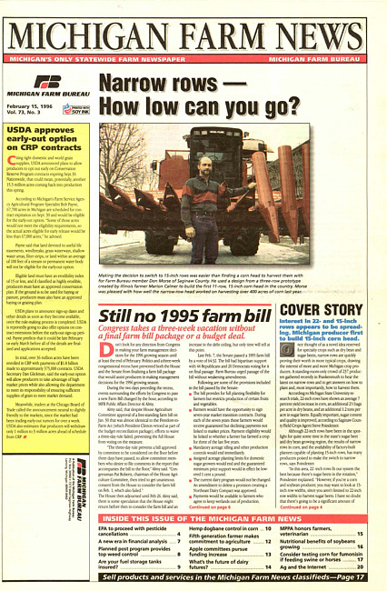 Michigan farm news : publication of Michigan Farm Bureau. (1996 February 15)