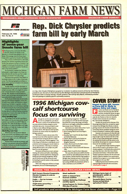 Michigan farm news : publication of Michigan Farm Bureau. (1996 February 29)