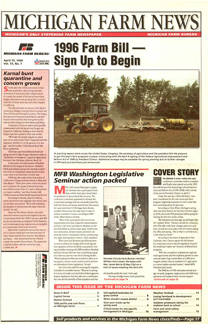 Michigan farm news : publication of Michigan Farm Bureau. (1996 April 15)