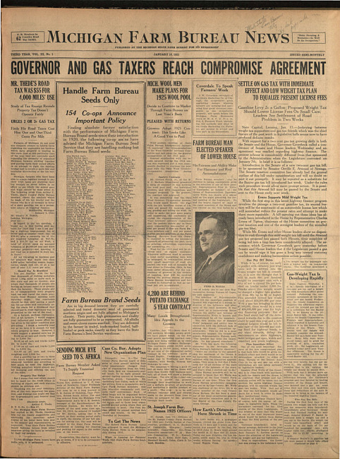 Michigan Farm Bureau news. (1925 January 16)