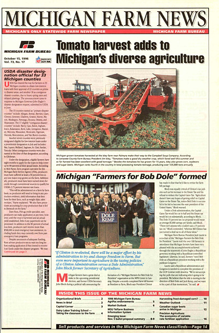 Michigan farm news : publication of Michigan Farm Bureau. (1996 October 15)